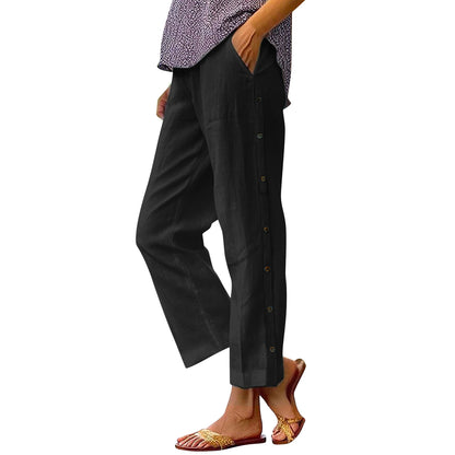 ERICA | Cropped linen pants with buttons