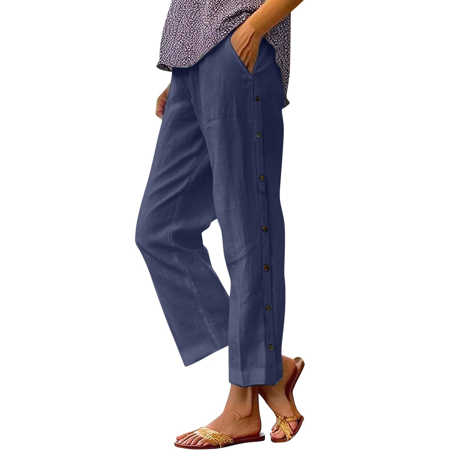 ERICA | Cropped linen pants with buttons