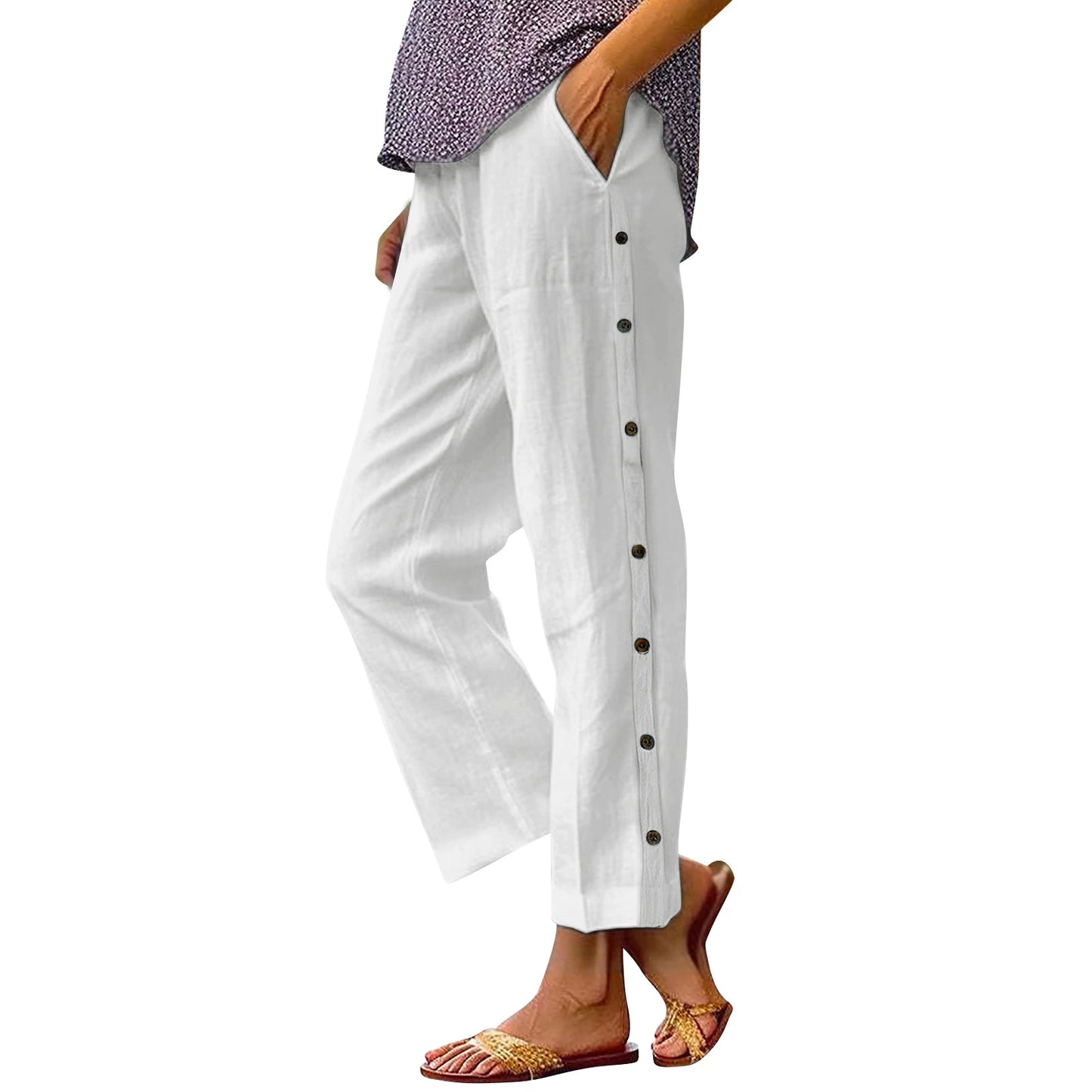 ERICA | Cropped linen pants with buttons